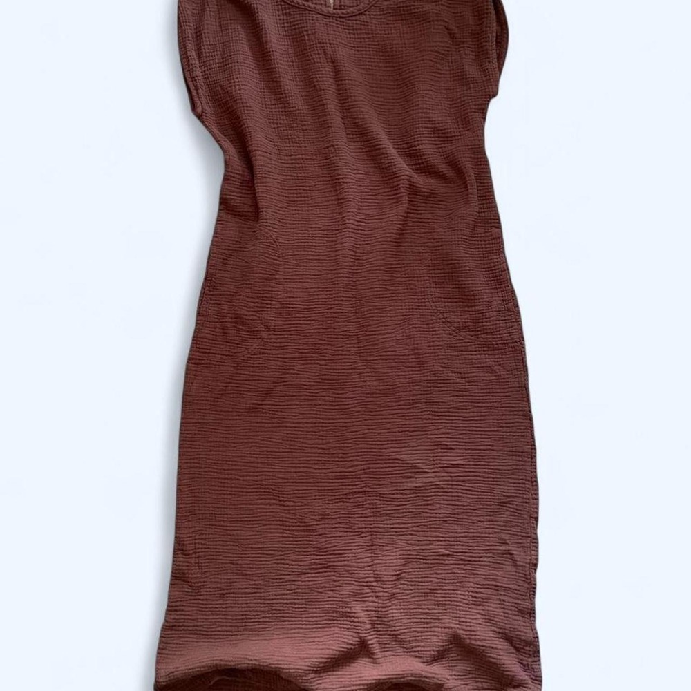 Brown midi cotton relaxed fit sleeveless textured dress size M by Hello Nite